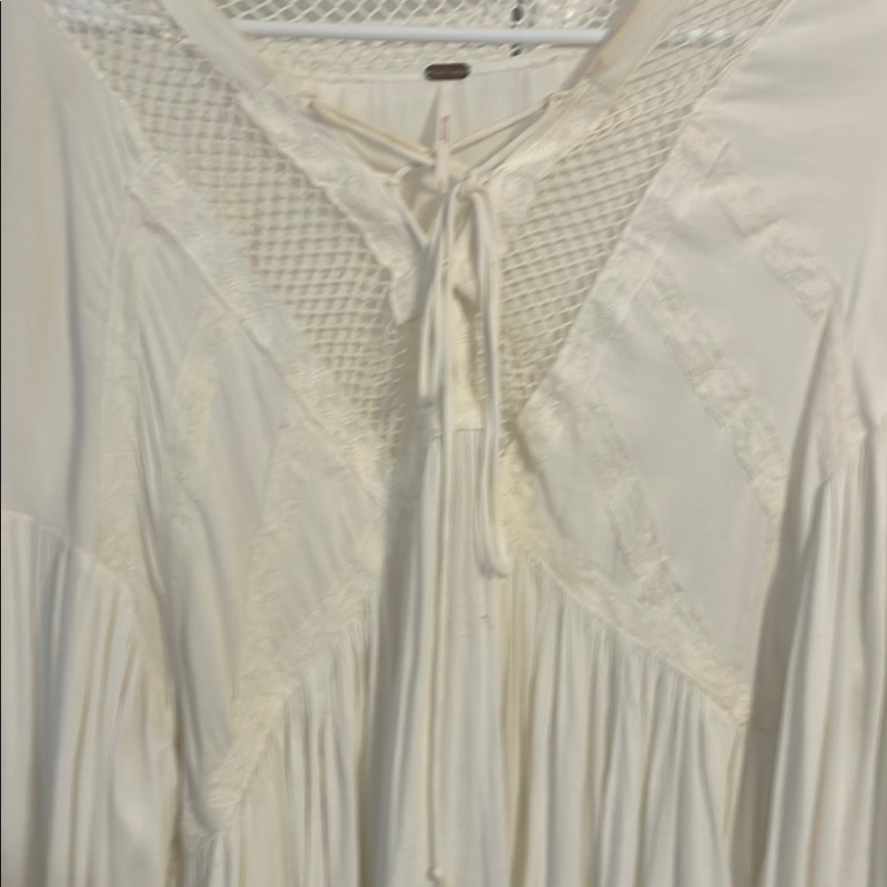 Free People Cream Long Sleeve Tie Front Blouse - Picture 4 of 5